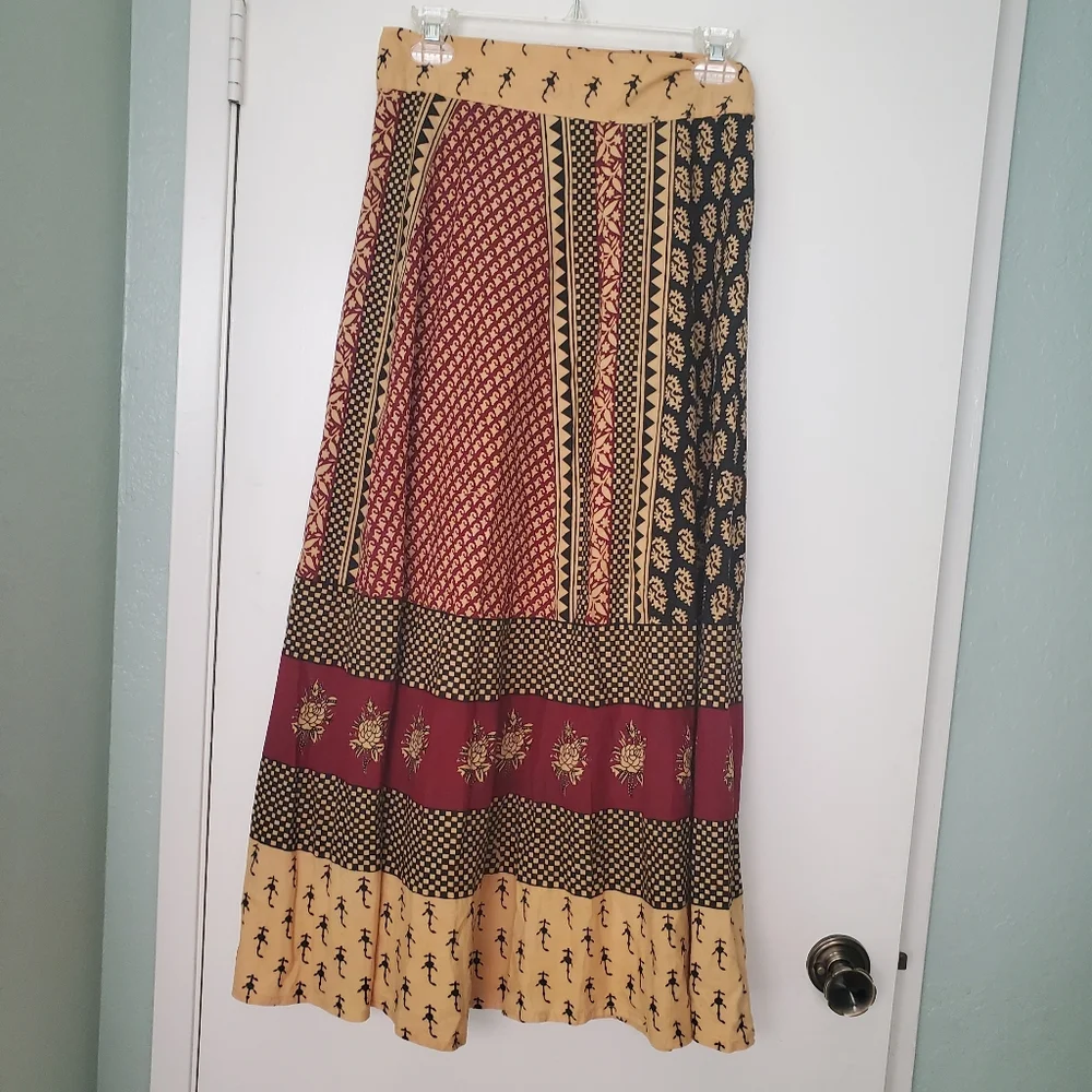 Made In India Boho Festival Stylized Print Wrap Around Maxi Skirt 100% Cotton - Picture 2 of 5
